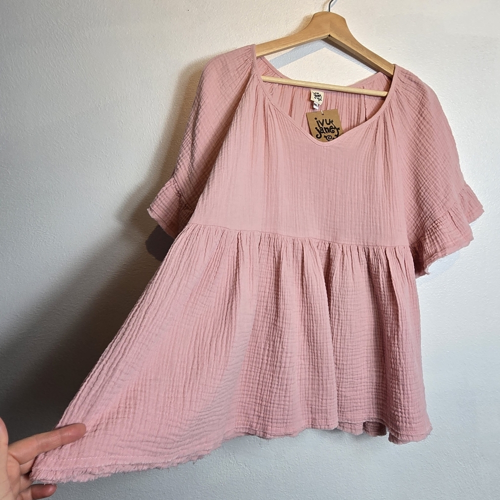 NEW ivy jane Cotton Gauze Oversized Peplum Ruffle Sleeve Top Size M/L - Picture 2 of 7